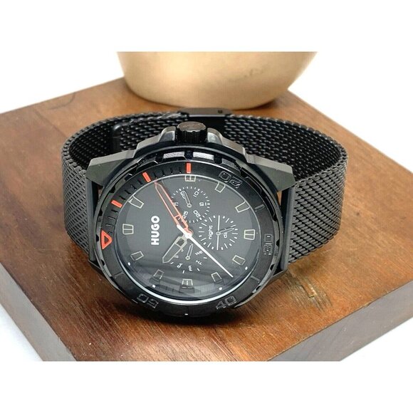 Hugo Boss Men's Watch 1530289 Quartz Black Dial Mesh Stainless Steel 44mm - Picture 7 of 13